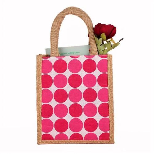 Polka Dot Mini Jute Bag, Color : Natural H25 X W20 X G10cm