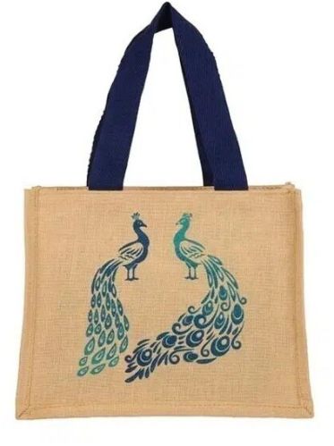 Promotional Peacock Printed Grocery Carry Organic Jute Shopping Bag