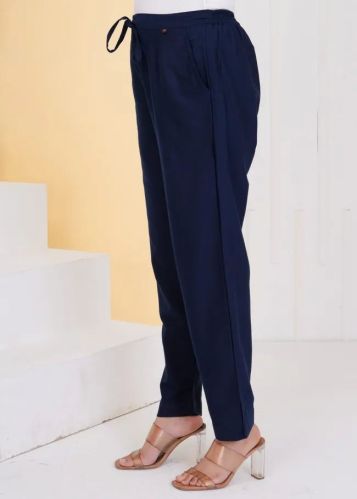 Plain Ladies Blue Cotton Pant Party Wear, Casual Wear