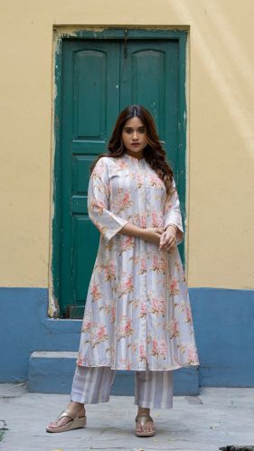 Women Chanderi Print Co Ord Set | Lilac