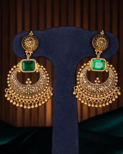 Gold Antique Womens Chandbali Earrings