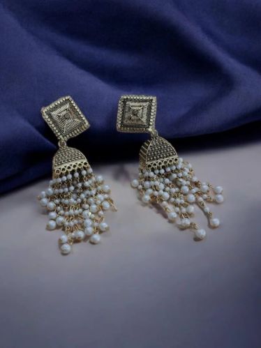 Metal Brass Women Zevarly Anaya Oxidized Silver Jhumkas