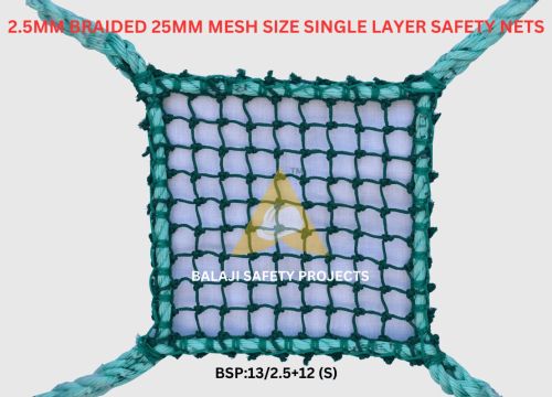 2.5mm Braided 25mm Mesh Size Single Layer Safety Nets