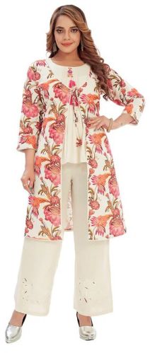 Abstract Print Cotton Indo Fusion Dress for Women's