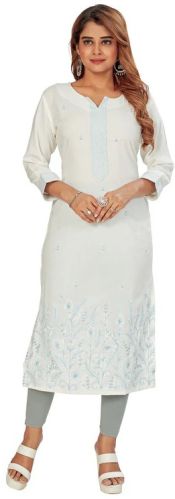 Amchoor Solid Printed Rayon Kurti for Womens, Color : White Casual
