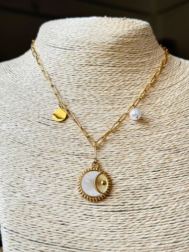 18K Gold-Plated Moon and Sun Womens Pendant Necklace