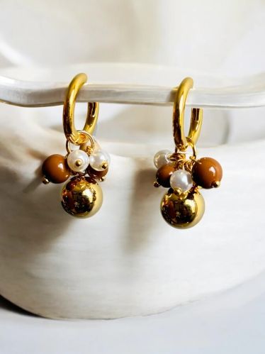 18K Gold-plated Anti-tarnish Cluster Womens Pearl Earrings