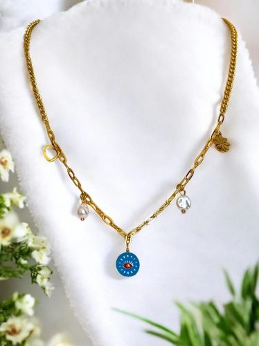 Blue Evil Eye Womens Pendant Necklace, Color : Gold