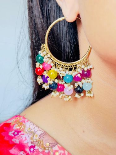 Chandani Beaded Hoop Womens Jhumka Earrings, Color : Multicolored