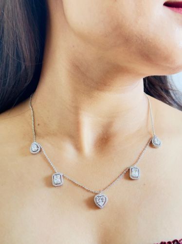 Cubic Zirconia Elegant Five-Stone Womens CZ Station Necklace