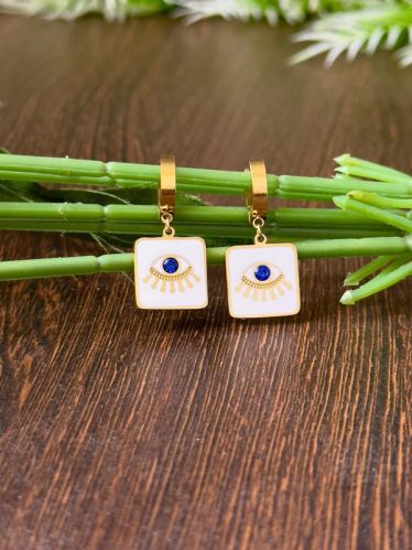 Evil Eye Enamel Hoop Drop Small Womens Earrings