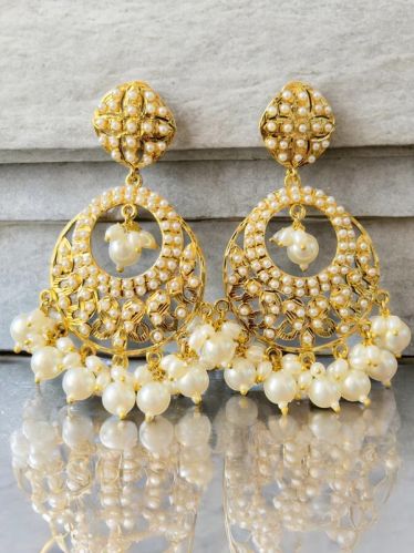 Kolar Pearl Chandbali Womens Jhumka Earrings, Color : Gold, White