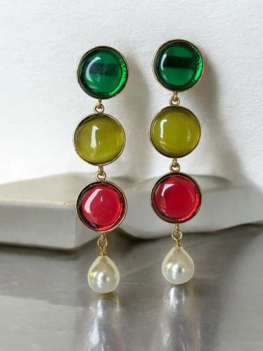 Multicolor Stone Womens Long Earrings for Elevating Western Outfit