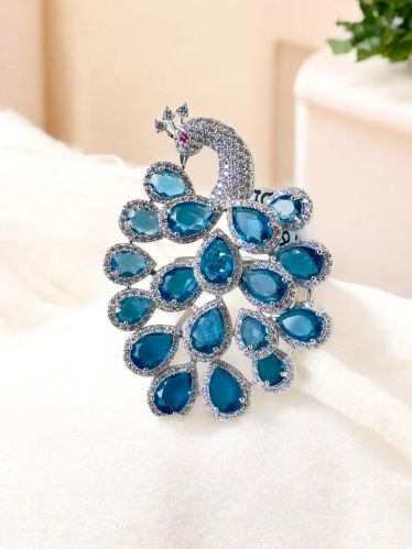 Peacock Womens CZ Ring, Color : Silver, Blue, Red