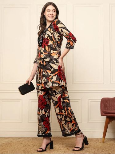 Rayon Abstract Floral Printed Women Co-ord Set, Color : Multicolor