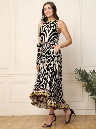 Abstract Printed High Low Women Dress, Color : Multicolor