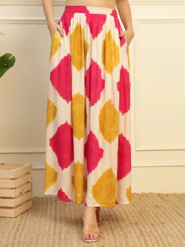 Rayon Multi Diamond Gathered Women Skirt, Color : Multicolor