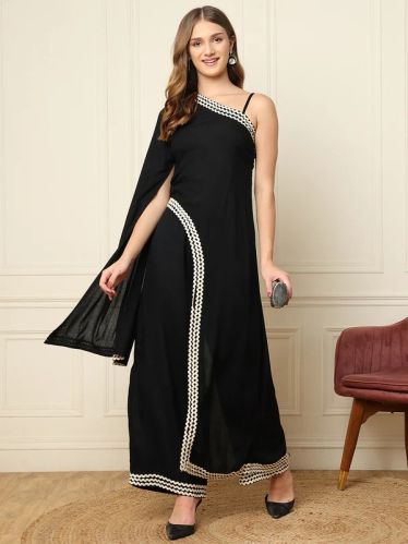 One Shoulder Bell Sleeves Tunic Palazzo Set