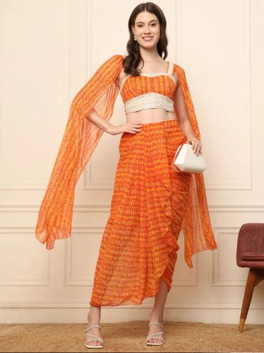 Orange Printed Top With Dhoti Pants Ethnic Indo Western Co-ord Set