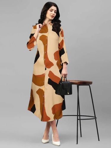 Rayon WOMEN'S MULTICOLOUR ABSTRACT PRINTED SHIRT DRESS