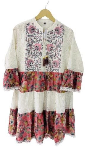 Round Cotton Printed Top, Color : White