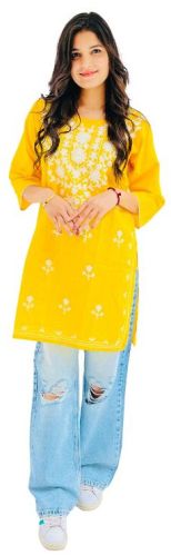 Imp Cotton Embodied Stylish Kurti, Color : Yellow