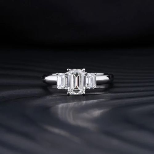3 Stone Emerald Cut Ladies Diamond Ring