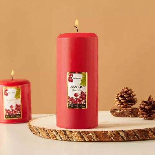 Essentials Cranberry Scented Decorative Pillar Candle