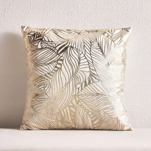 Polyester Leaf Foil Print Velvet Cushion Cover Luxe for Home Decor