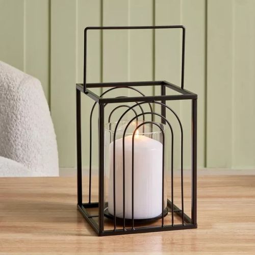 Metal Ribbed Candleholder with Glass Votive, Color : Metallic