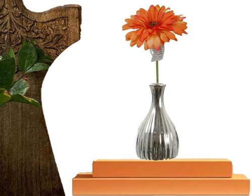 Polyester PVC Artificial Orange Gerbera Flower 60cm