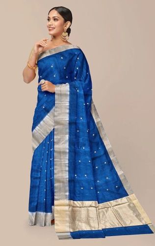 Royal Blue Chanderi Silk Saree with Butti Work
