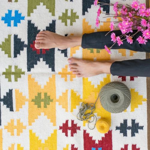 Smooth Bohemian Natural Wool Kilim Dhurrie Rugs