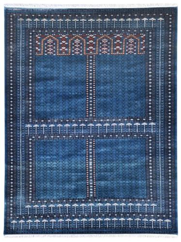 Modern Design Hand Knotted Blue Wool Silk Carpet