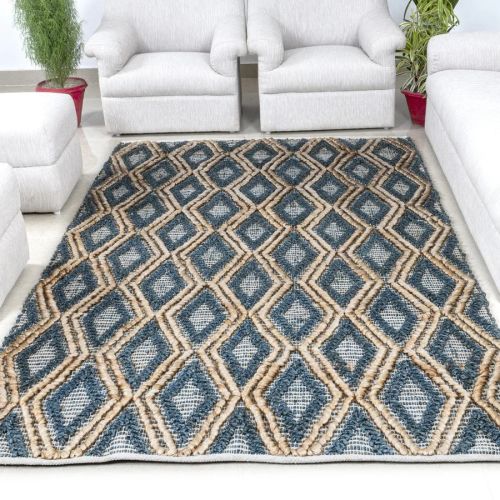 Gooky Goods Handmade Blue/brown Bohemian Jute Rug Customize