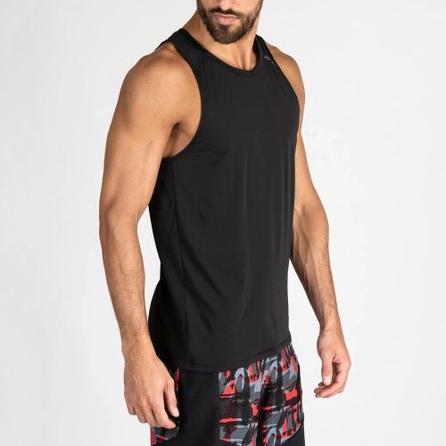 Mens Black Ultra Light Polyester Fitness Tank Tops