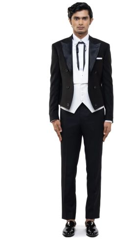 Mens Black Satin Peak Lapel Cropped Tuxedo Set
