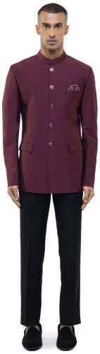 Mens Maroon Worsted Wool Classic Bandhgala Set