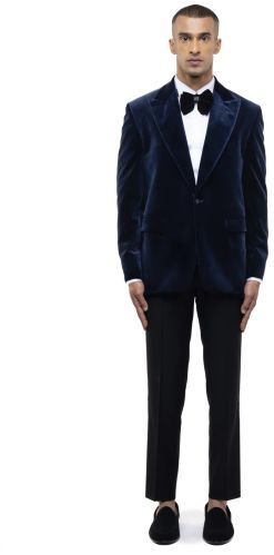 Mens Navy Blue Velvet Peak Lapel Tuxedo Set