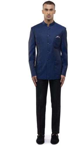 Mens Navy Blue Worsted Wool Classic Bandhgala Set