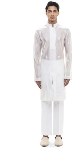 Mens White Organza Translucent Kurta Set XL, XXL
