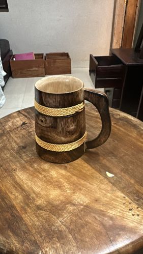 Goodmark Products Polished Wooden Beer Mug Set OF 2, Color : Brown