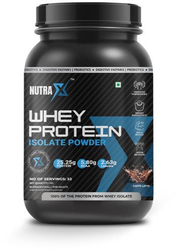 NutraX 100% Isolate Whey Protein Powered By X-Blend 1 Kg (2.2 Lbs), Cafe Latte
