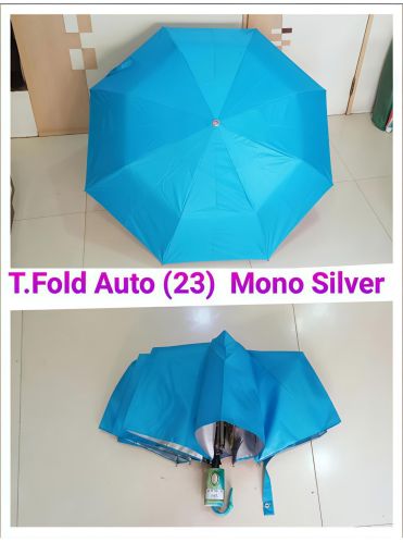 23 Inches Three Fold Auto Mono Silver Umbrella