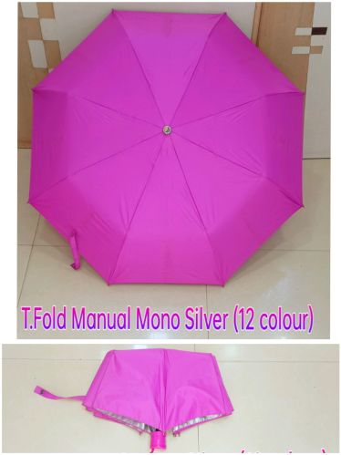 Polyurethane Plain Three Fold Manual Mono Silver Umbrella