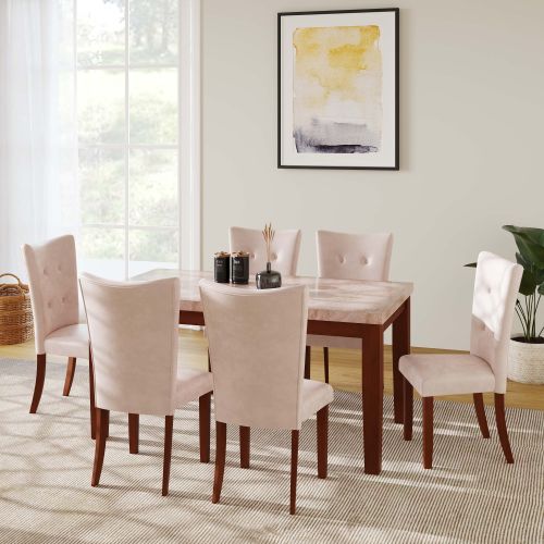 Top Dining 6 Upholstery Chairs Table Set