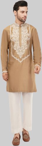 Silk Fashion-Forward Men's Kurta, Color : Brown