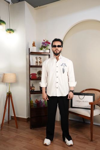 Cotton Elastane Ghost Mood On Mens Shirt, Color : White