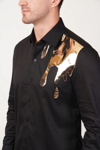 98% Cotton Liquid Gold Black Mens Shirt