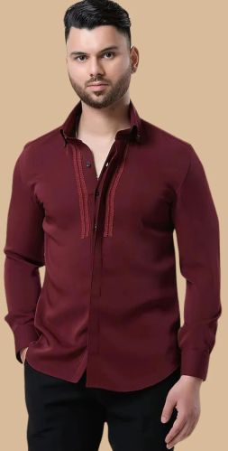 Wine Italian Crepe Shirt, Color : Wine-inspired Hue
